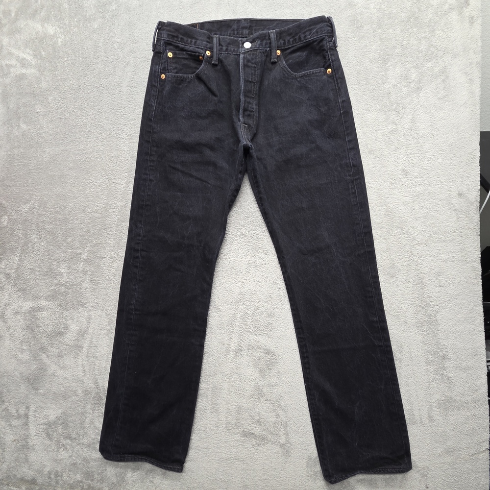 Levis 501 Jeans Mens Measured 33x31 Black Straight Classic Button Fly Dark Wash